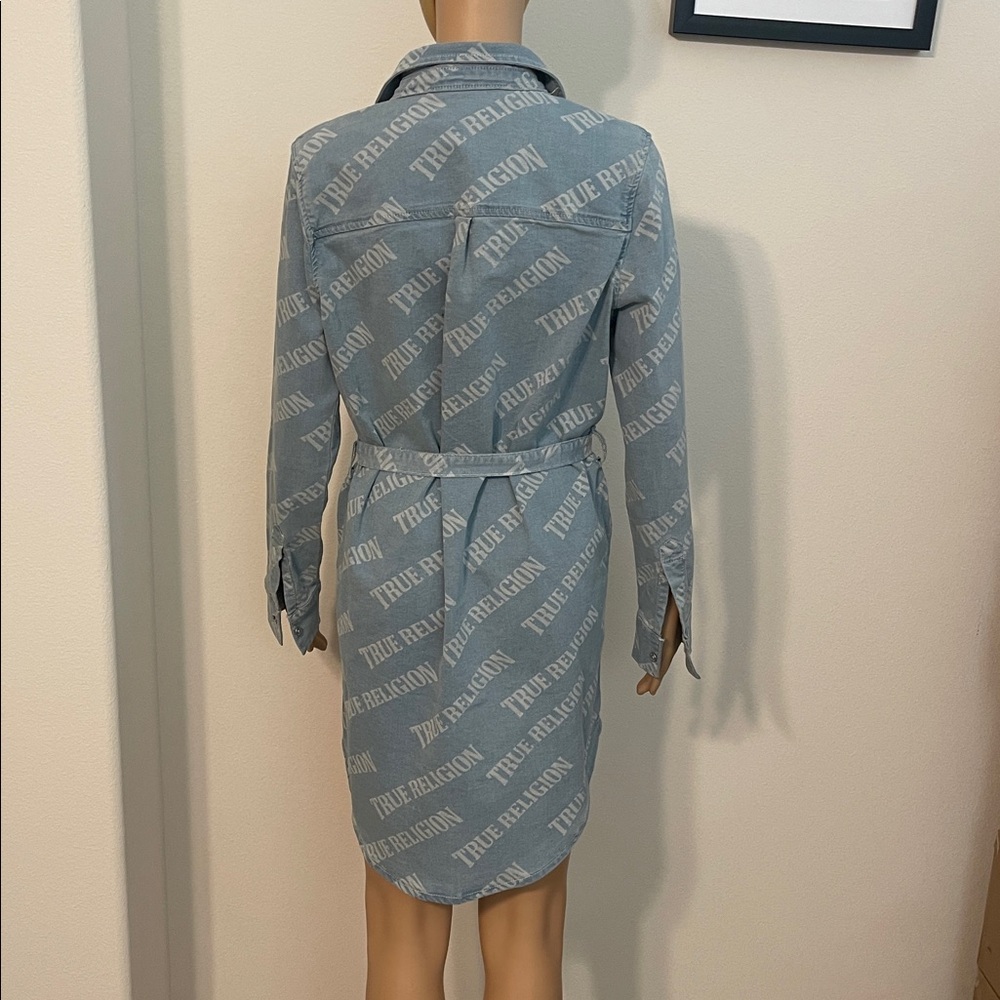 NWT True Religion Denim Logo Blue Shirt Dress - Picture 5 of 16